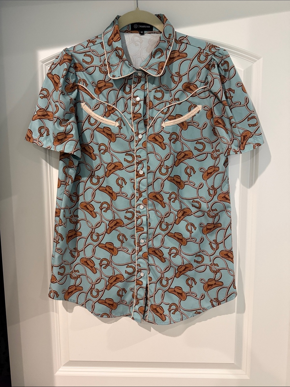 Light Blue Western-Print Short Sleeve Shirt